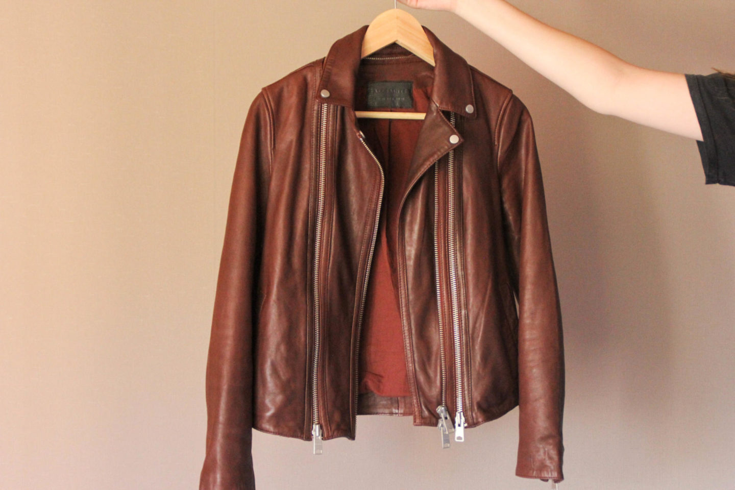 All Saints red leather jacket